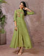 Parrot Green Rayon Cotton With Heavy Embroidery Long Kurti