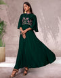 Dark Green Rayon Cotton With Heavy Embroidery Long Kurti