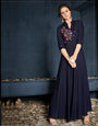 Dark Navy Blue Rayon With  Heavy Embroidery Long Kurti