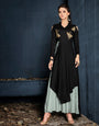 Black & Sea Green Rayon With Heavy Embroidery Long Kurti