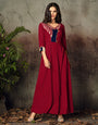 Dark Red Rayon With Heavy Embroidery Long Kurti