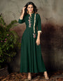 Dark Green Rayon With Heavy Embroidery Long Kurti