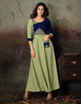 Pistachio Green Rayon With Heavy Embroidery Long Kurti