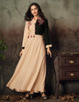 Cream & Black Rayon With Heavy Embroidery Long Kurti