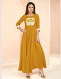 Yellow Rayon With Heavy Embroidery Long Kurti