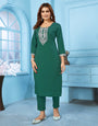 Green Rinkal Cotton With Embroidery Work Kurti