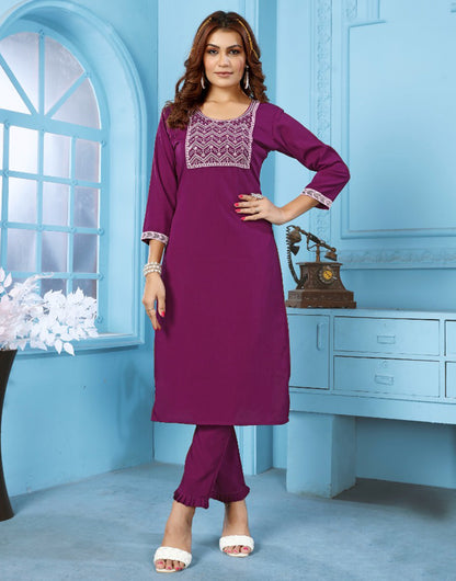 Wine Rinkal Cotton With Embroidery Work Kurti