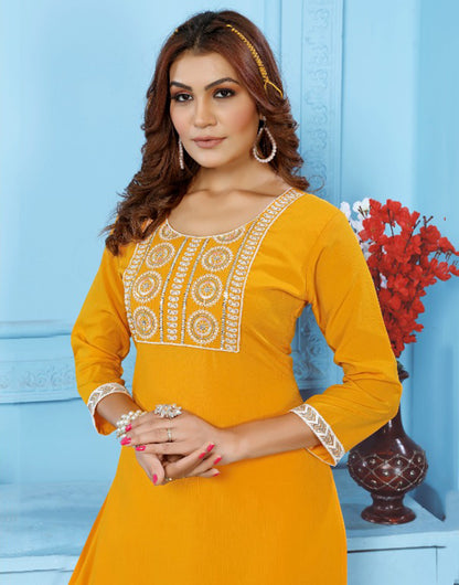 Yellow Rinkal Cotton With Embroidery Work Kurti