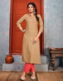 Cinnamon Brown Riyon With Embroidery Work Kurti