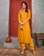 Fire Yellow Rayon With Embroidery Work Kurti