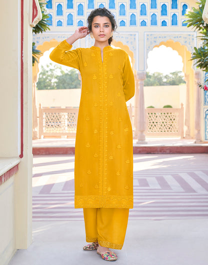 Butter Yellow Fox Georgette With Embroidery Work Kurti