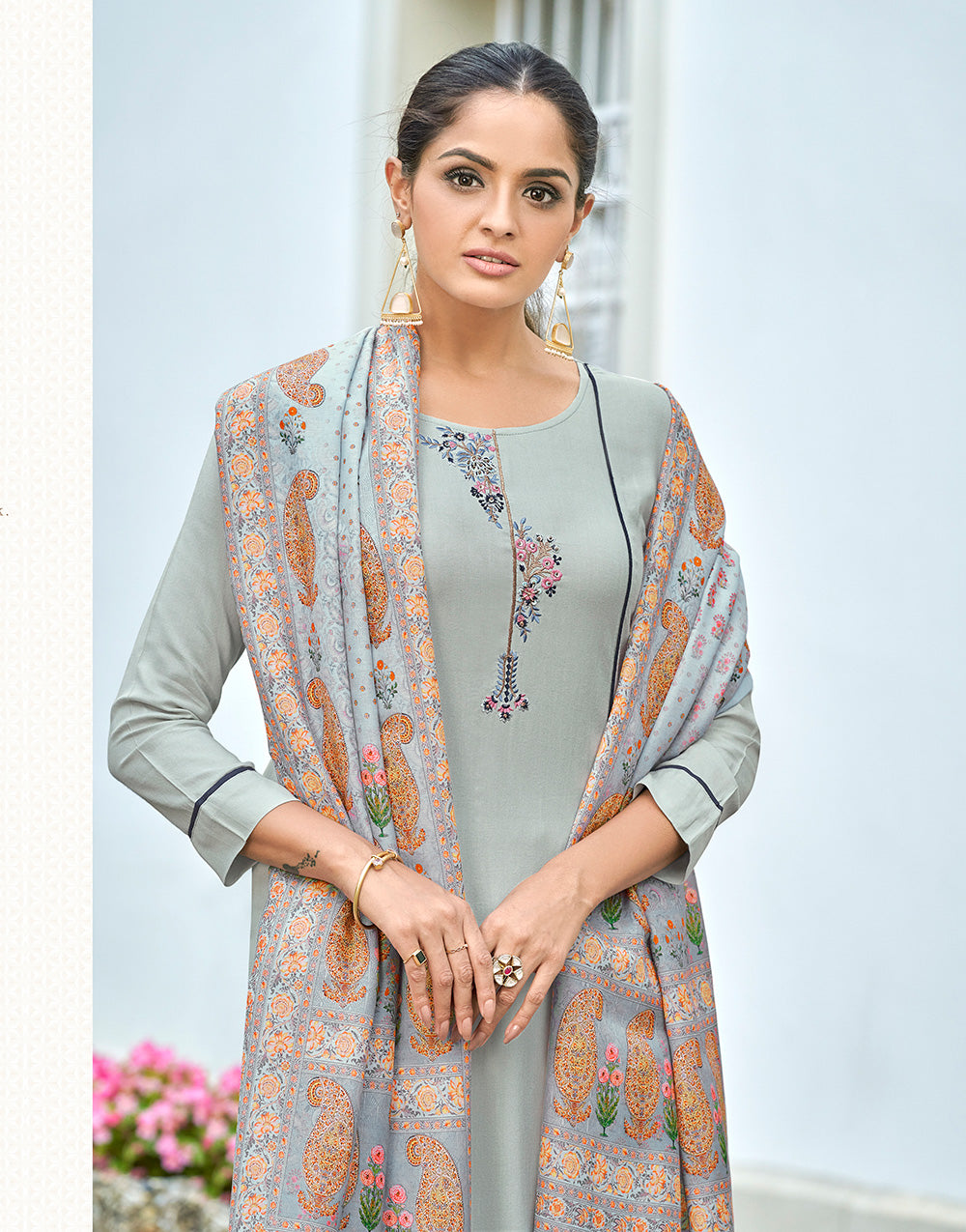 Light Grey Rayon With Embroidery Salwar Suit