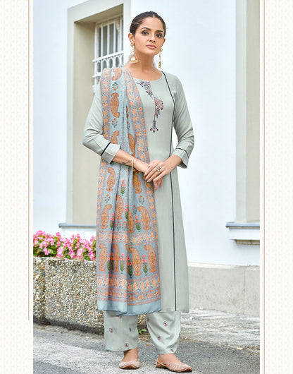 Light Grey Rayon With Embroidery Salwar Suit