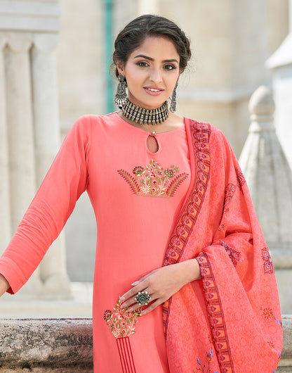 Punch Pink Rayon With Embroidery Salwar Suit