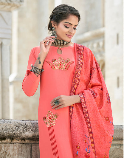 Punch Pink Rayon With Embroidery Salwar Suit