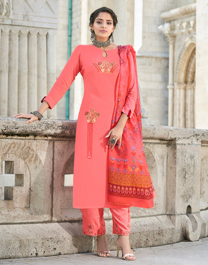 Punch Pink Rayon With Embroidery Salwar Suit