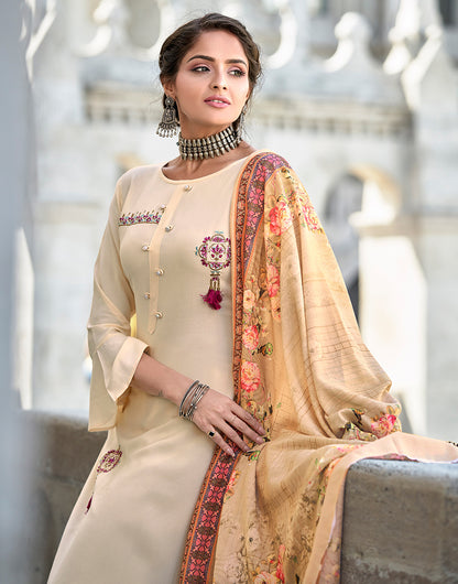 Cream Rayon With Embroidery Salwar Suit