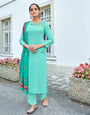 Turquoise Blue Rayon With Embroidery Salwar Suit