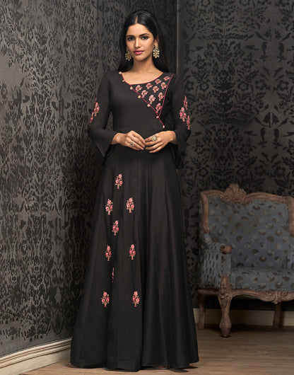 Black Maslin Silk Heavy Embroidery Gown