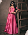 Pink Triva Satin Silk With Embroidered Work Gown
