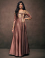 Brown Triva Satin Silk With Embroidered Work Gown