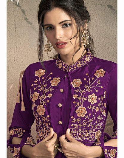 Purple Soft Tapeta Silk With Heavy Embroidery Gown