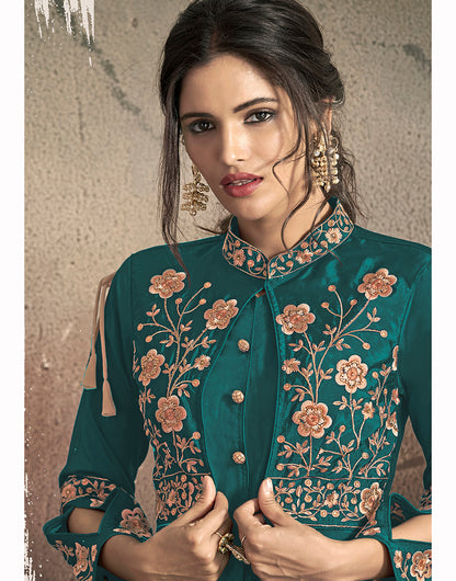 Rama Green Soft Tapeta Silk With Heavy Embroidery Gown