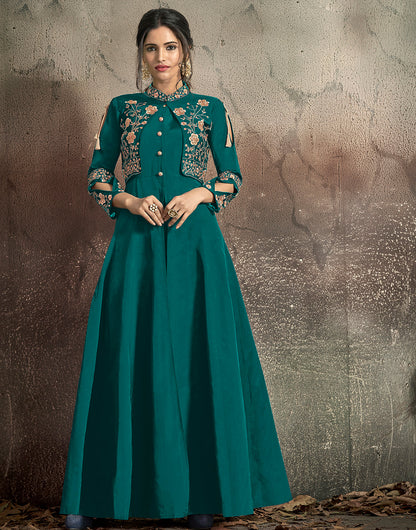 Rama Green Soft Tapeta Silk With Heavy Embroidery Gown