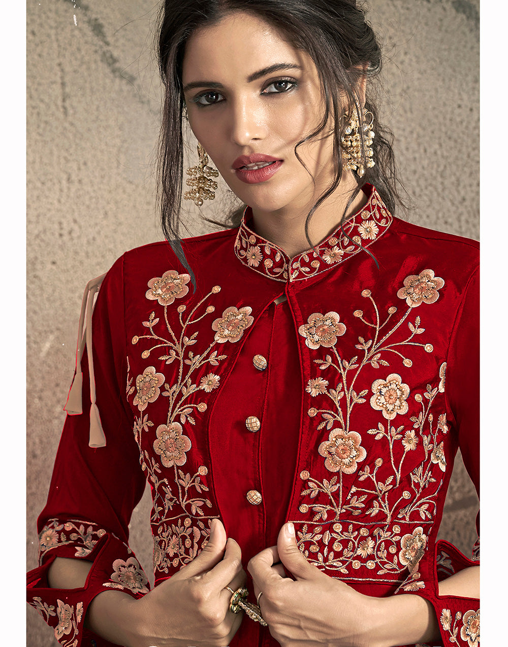 Red Soft Tapeta Silk With Heavy Embroidery Gown