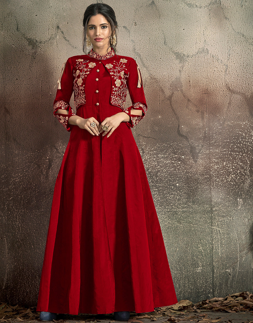 Red Soft Tapeta Silk With Heavy Embroidery Gown