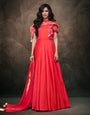 Red Soft Taffeta Silk With Embroidered Gown