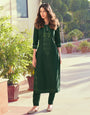 Dark Green Roman Silk With Embroidery Kurti