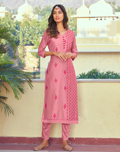 Rose Pink Roman Silk With Embroidery Work Party Kurti