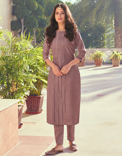 Heather Purple Roman Silk With Embroidery Work Party Kurti