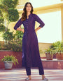 Purple Roman Silk With Embroidery Work Party Kurti