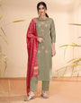 Dark Beige Cotton With Embroidery Salwar Suit