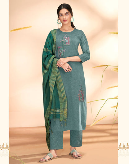 Viridian Green Cotton With Embroidery Salwar Suit