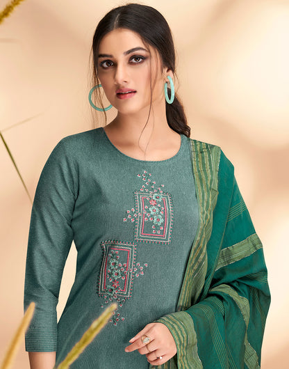 Viridian Green Cotton With Embroidery Salwar Suit