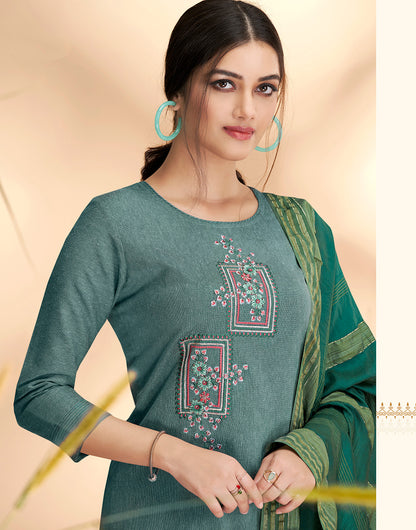 Viridian Green Cotton With Embroidery Salwar Suit