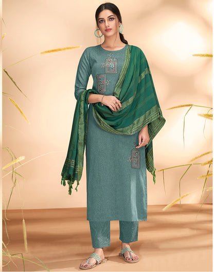 Viridian Green Cotton With Embroidery Salwar Suit