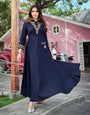 Navy Blue Rayon Cotton With Heavy Embroidery Long Kurti