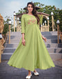 Pista Green Rayon Cotton With Heavy Embroidery Work Long Kurti