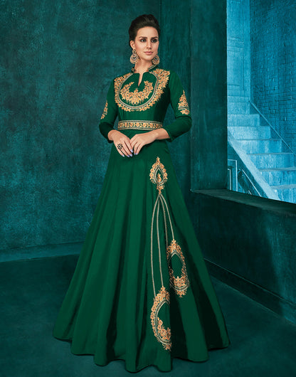 Green Silk Heavy Embroidered Gown