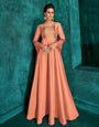 Peach Silk With Heavy Embroidery Work Gown