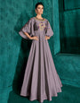 Purple Silk With Heavy Embroidery Work Gown