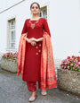 Ruby Red Rayon With Embroidery Work Salwar Suit