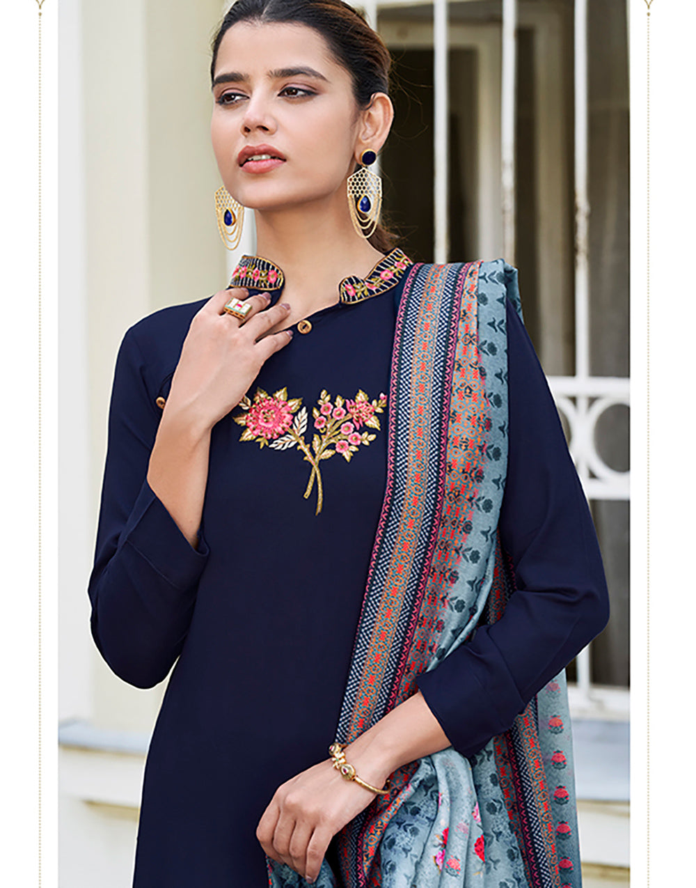 Navy Blue Rayon With Embroidery Work Salwar Suit