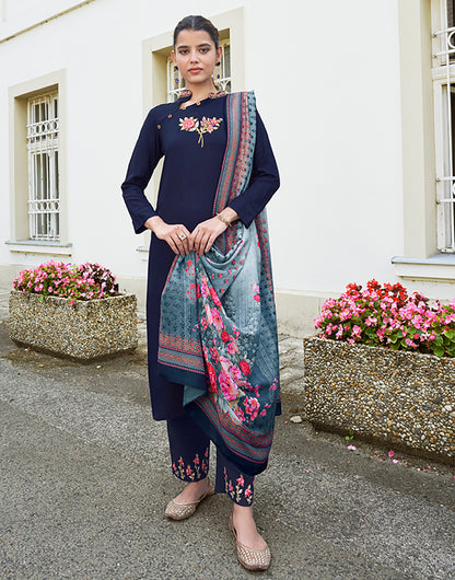 Navy Blue Rayon With Embroidery Work Salwar Suit