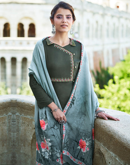 Dark Hunter Green Rayon With Embroidery Work Salwar Suit