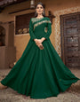 Green Muslin Embroidery Work Gown